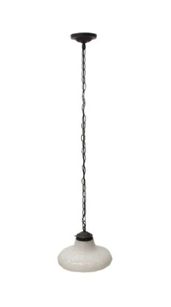 1910s Fluted 11.75 In. Milk Glass Pendant Light