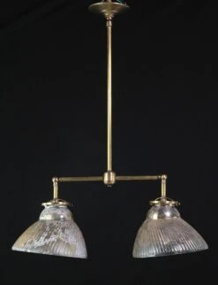 1910s X-Ray Glass Brass Pole Double Down Pendant Light