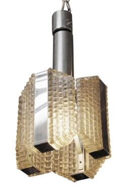 1960s Mid Century Glass Chrome Pendant Light