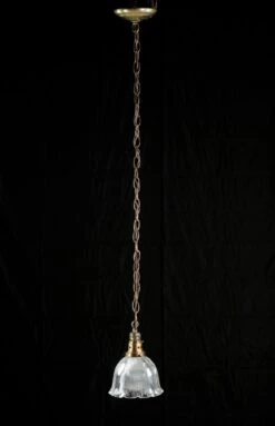 Antique 6.75 In. Ruffled Glass & Brass Chain Pendant Light