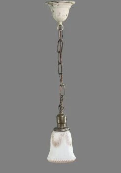 Antique Pink & White Milk Glass Brass Chain Pendant Light