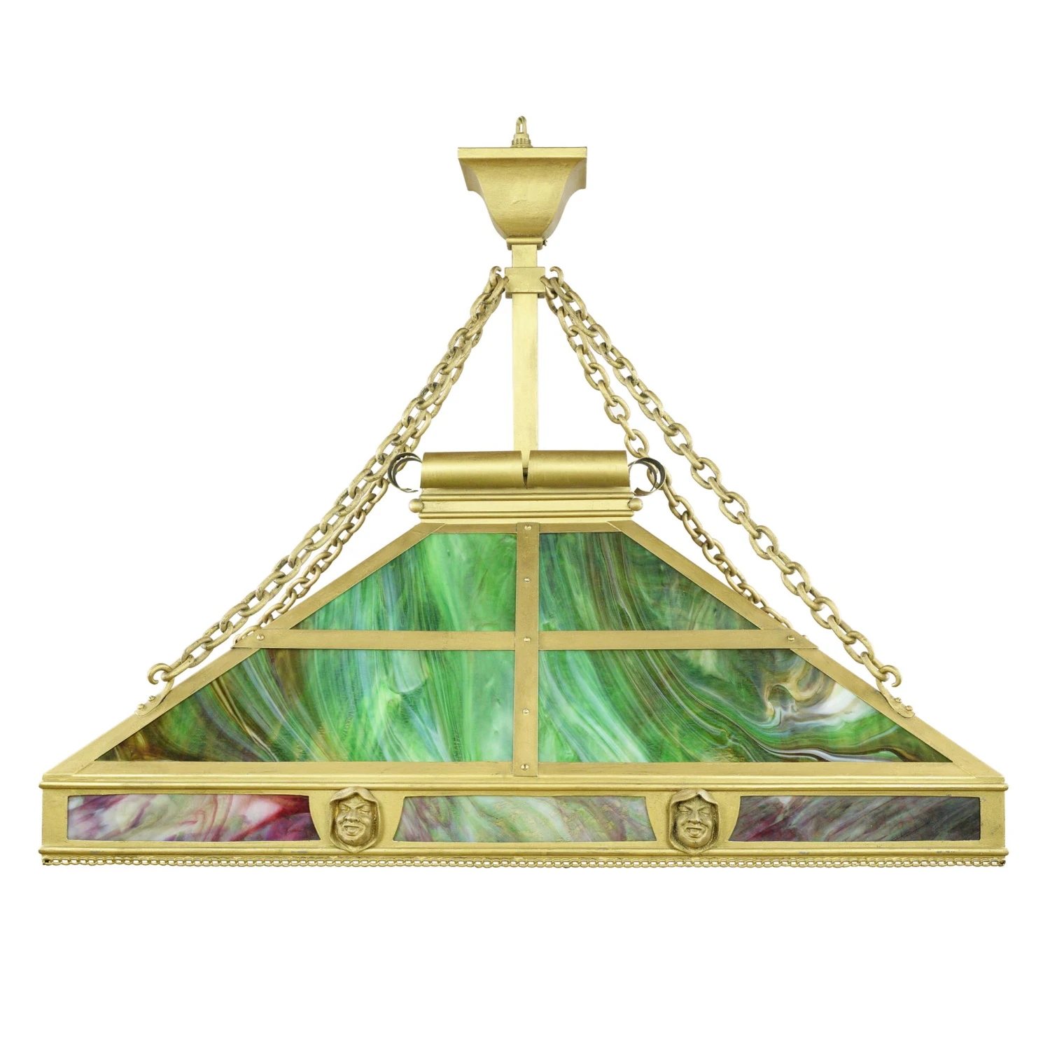 Arts & Crafts Figural Stained Glass Rectangular Brass Pendant Light 3 Arts & Crafts Figural Stained Glass Rectangular Brass Pendant Light