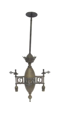 Bronze Ecclesiastical Double Pendant Light Converted Gas Fixture