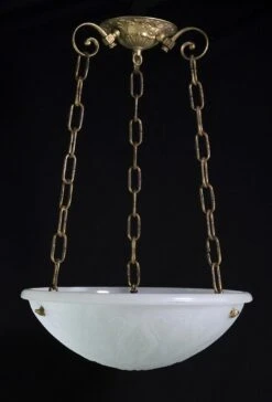 Cast Milk Glass Quatrefoil Design Dish Pendant Light