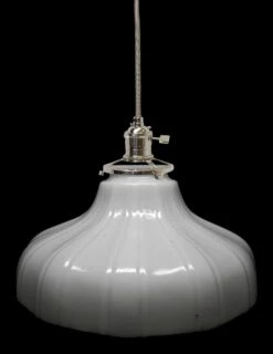 Custom 1920s 8.125 In. White Milk Glass Pendant Light