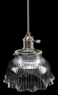 Custom 1920s Clear 6.875 In. Glass Holophane Pendant Light