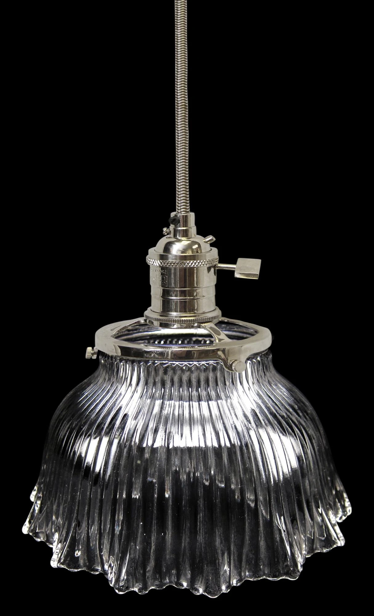 Custom 1920s Clear 6.875 In. Glass Holophane Pendant Light 3 Custom 1920s Clear 6.875 In. Glass Holophane Pendant Light