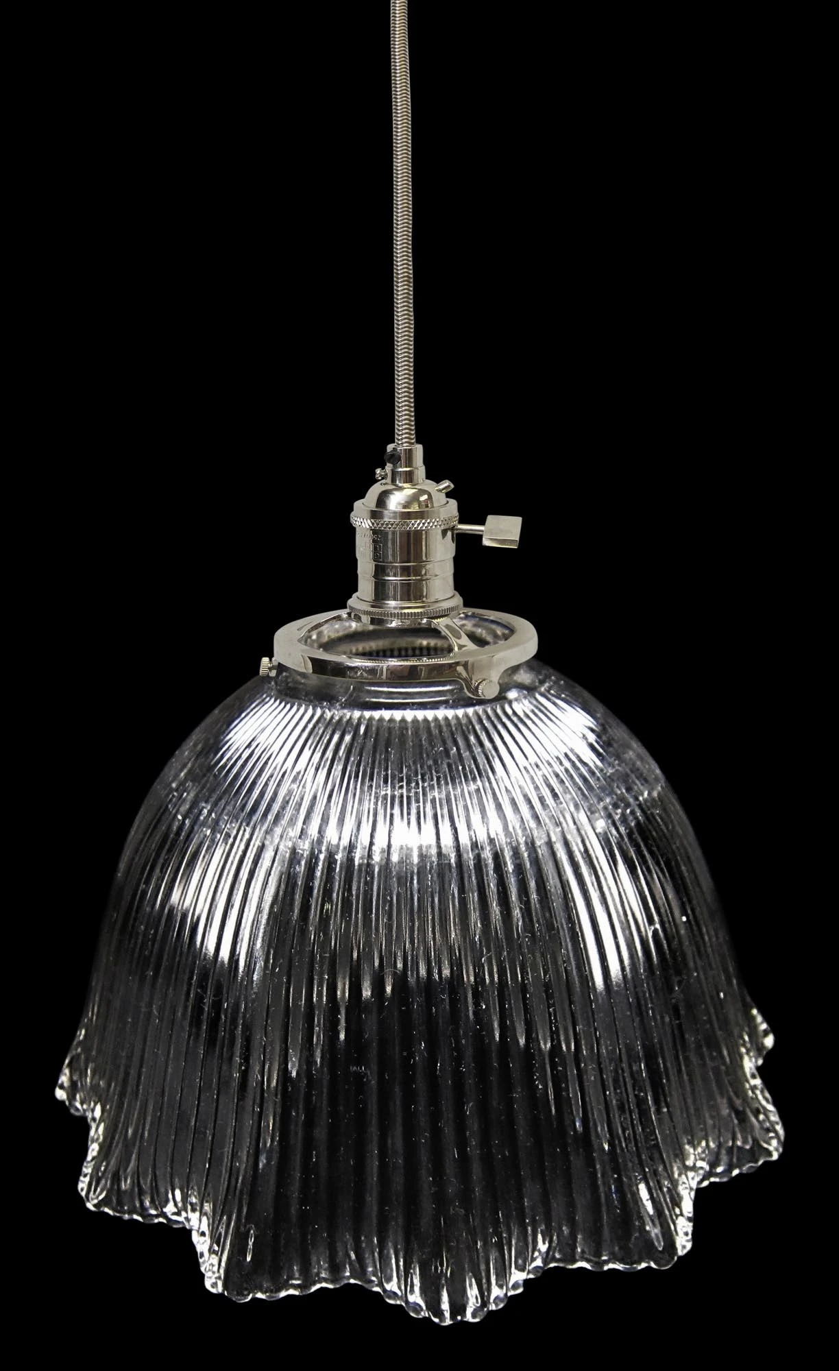 Custom 1920s Holophane 7.75 In. Glass Shade Pendant Light 3 Custom 1920s Holophane 7.75 In. Glass Shade Pendant Light