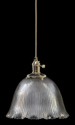 Custom 1920s Holophane 8 In. Clear Glass Kitchen Pendant Light
