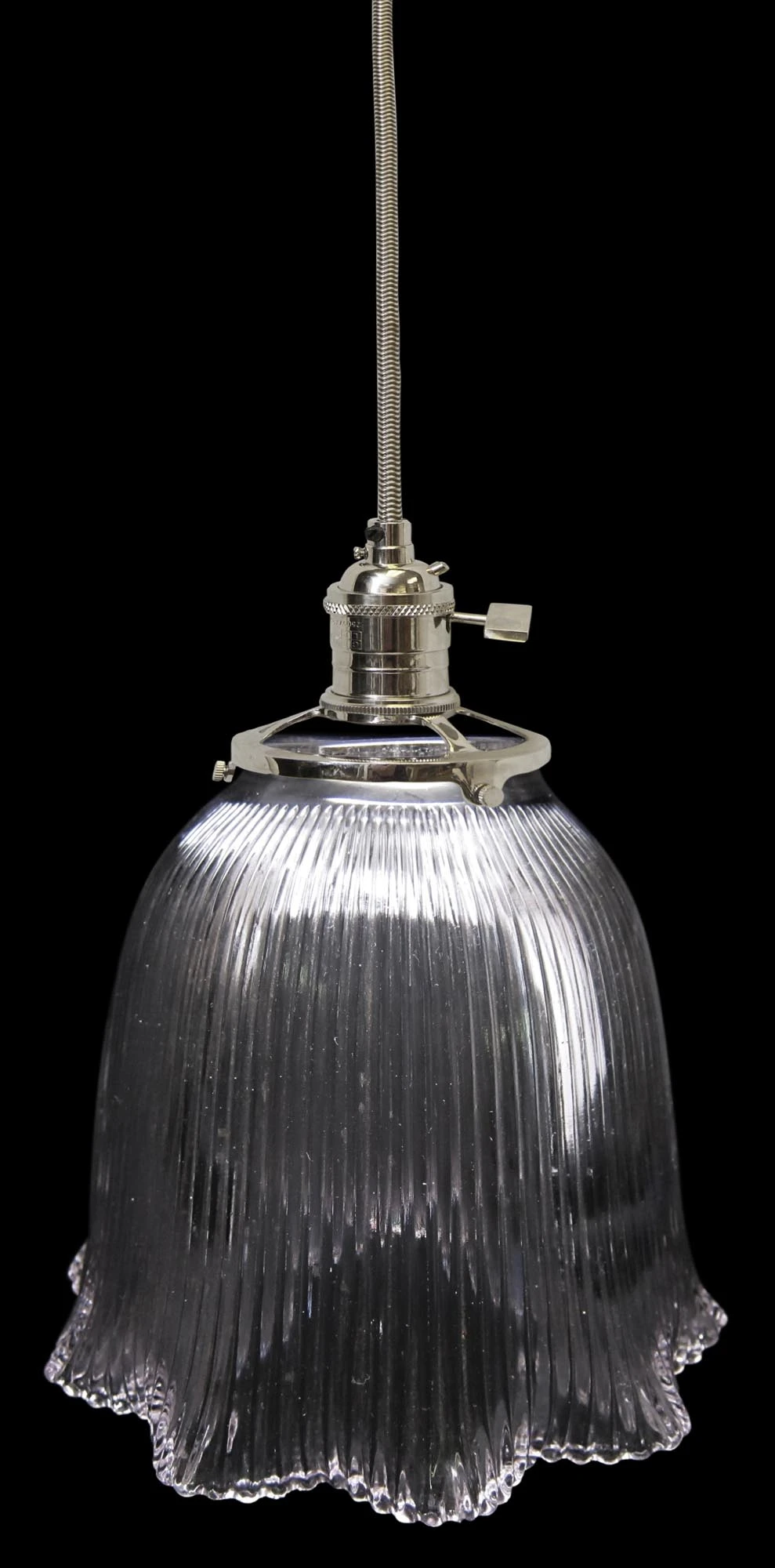 Custom 1920s Holophane 8.25 In. Clear Glass Pendant Light 3 Custom 1920s Holophane 8.25 In. Clear Glass Pendant Light