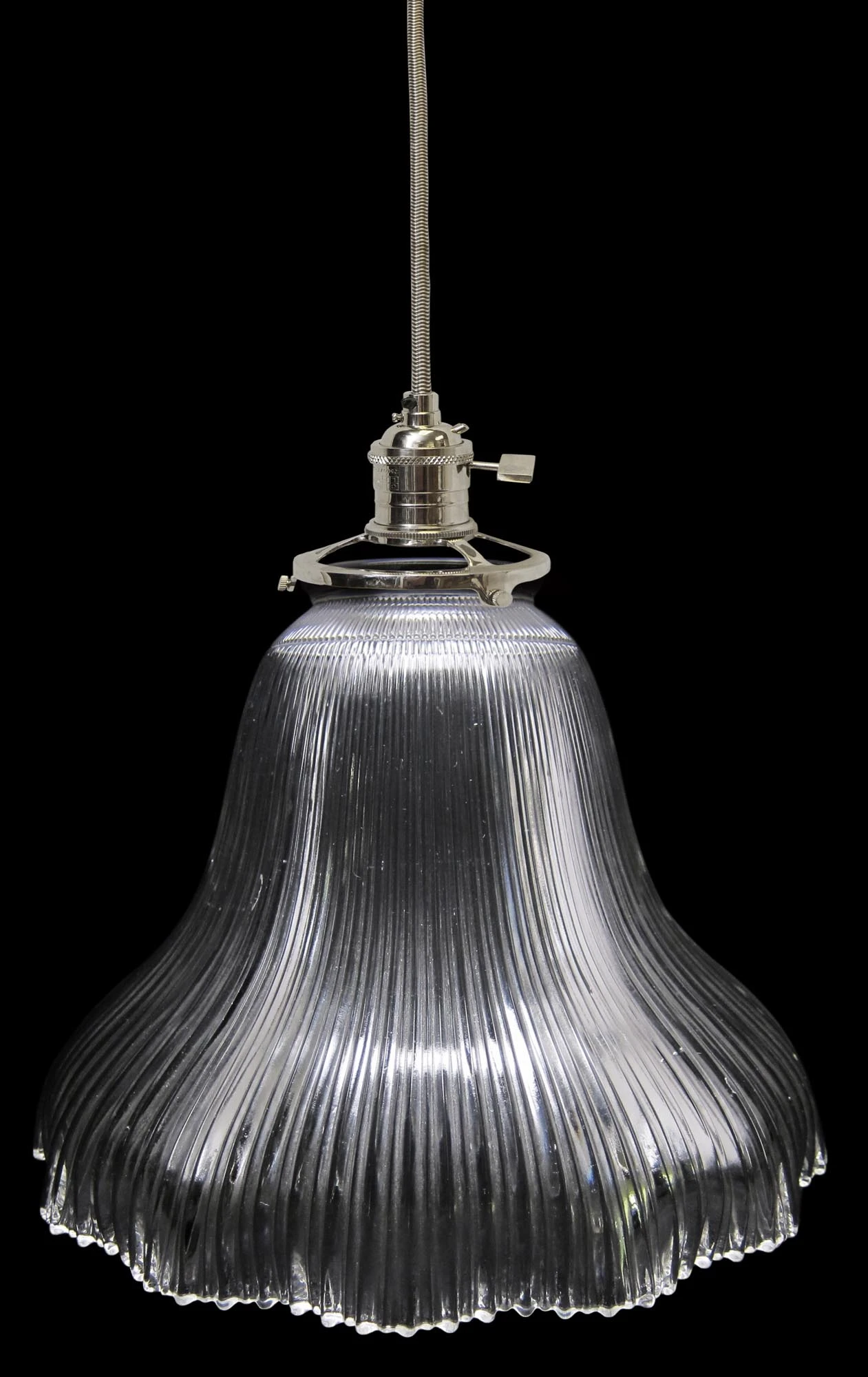 Custom 1920s Holophane Clear Glass 11.375 In. Pendant Light 3 Custom 1920s Holophane Clear Glass 11.375 In. Pendant Light