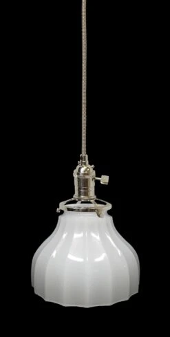Custom 1920s White Milk Glass 5.25 In. Pendant Light