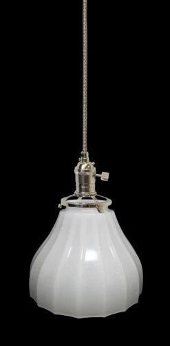 Custom 1920s White Milk Glass 6 In. Pendant Light