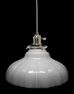 Custom 1920s White Milk Glass 7.875 In. Pendant Light