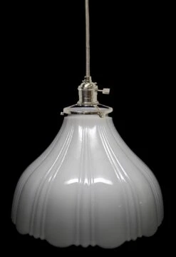 Custom 1920s White Milk Glass 8 In. Pendant Light