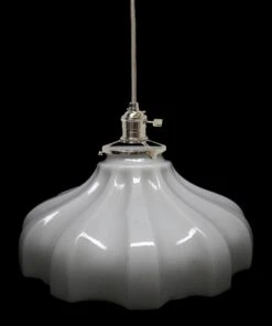 Custom 1920s White Milk Glass 8.875 In. Pendant Light