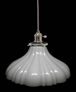 Custom 1920s White Milk Glass 9 In. Pendant Light