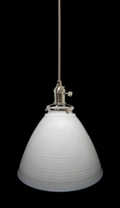 Custom 1920s White Milk Glass Cone 8 In. Pendant Light