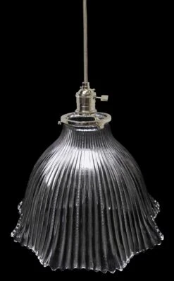 Custom Antique Clear Glass 8.5 In. Holophane Pendant Light