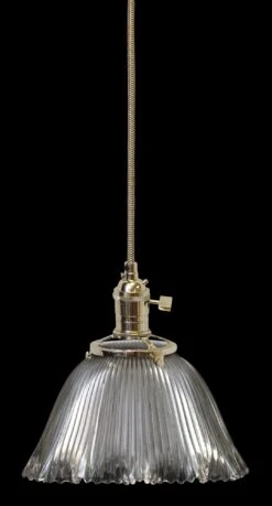 Custom Antique Clear Holophane 6.5 In. Glass Pendant Light