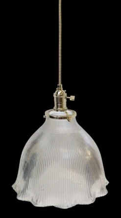 Custom Antique Holophane 10.75 In. Clear Glass Pendant Light