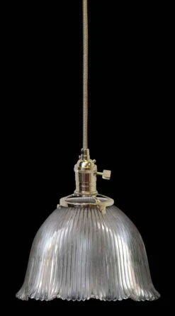 Custom Antique Holophane 6.25 In. Clear Glass Kitchen Pendant Light
