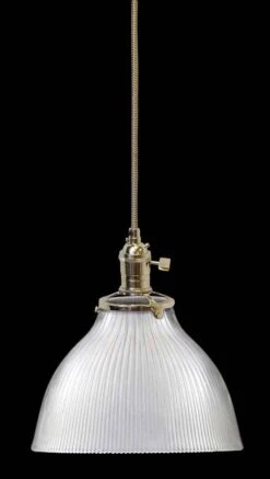 Custom Antique Holophane 7.5 In. Clear Glass Pendant Light