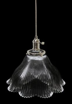 Custom Antique Holophane 7.75 In. Clear Glass Pendant Light
