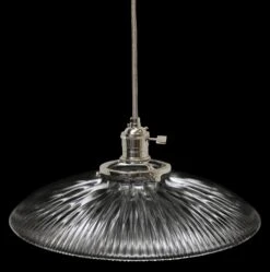 Custom Antique Holophane 8.25 In. Clear Glass Pendant Light