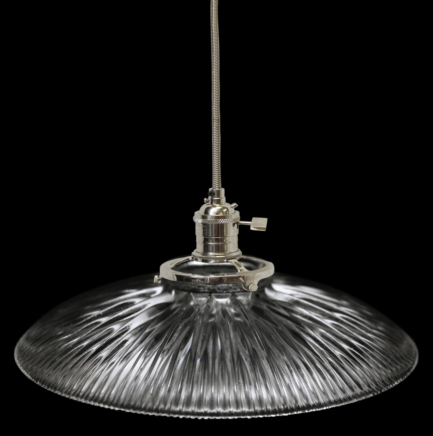 Custom Antique Holophane 8.25 In. Clear Glass Pendant Light 3 Custom Antique Holophane 8.25 In. Clear Glass Pendant Light