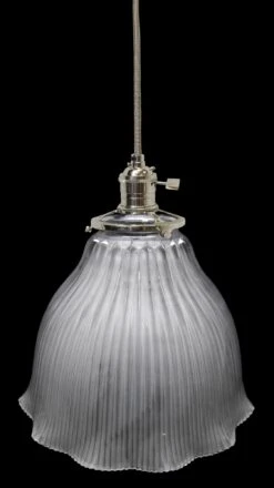 Custom Antique Holophane Frosted 7 In. Glass Pendant Light