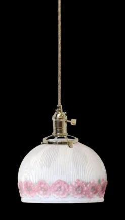 Custom Vintage Frosted Pink Floral 6 In. Glass Shade Pendant Light