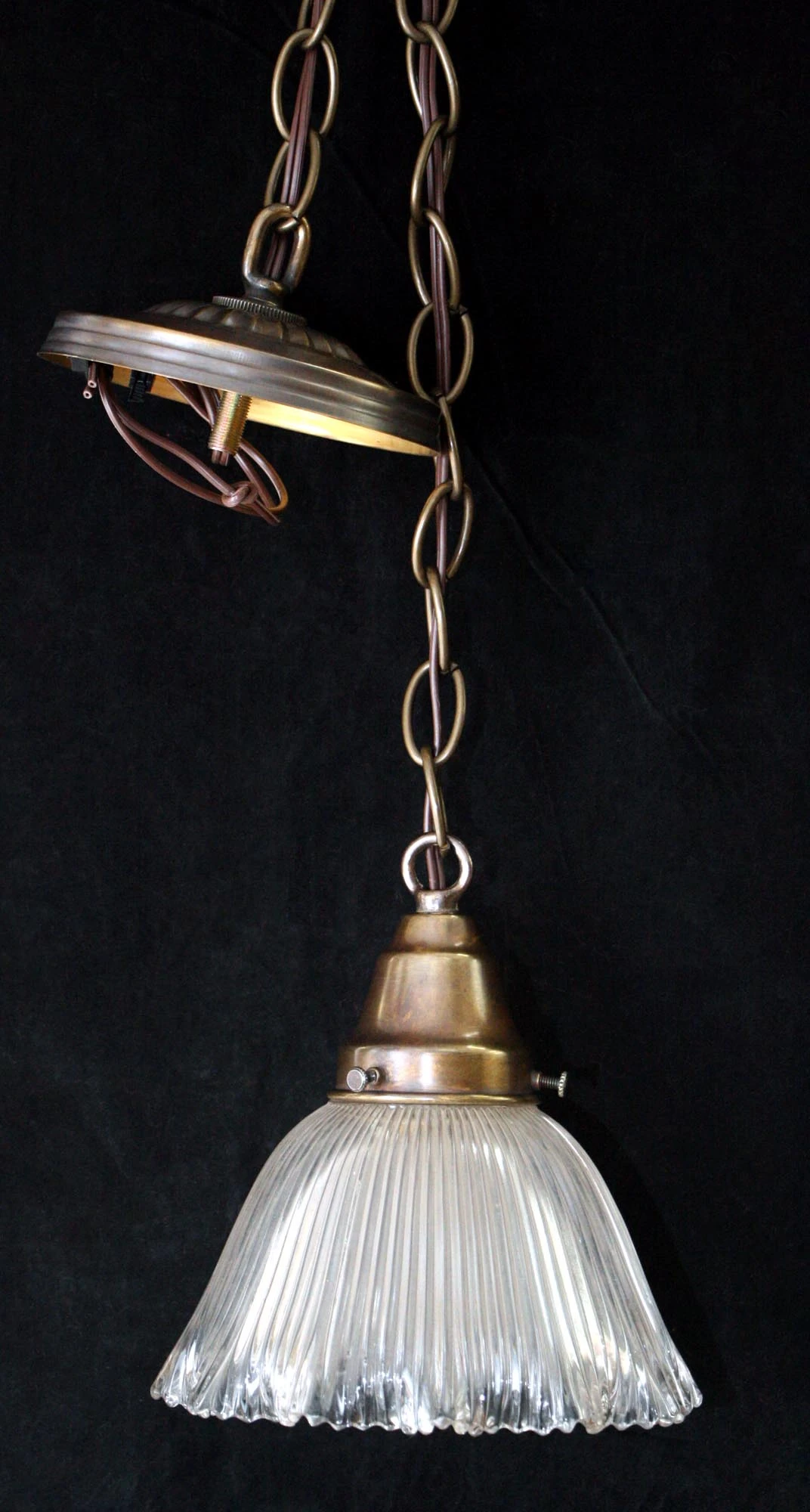 Custom Antique Clear Holophane 6.5 In. Glass Pendant Light 5 Custom Antique Clear Holophane 6.5 In. Glass Pendant Light - Image 3