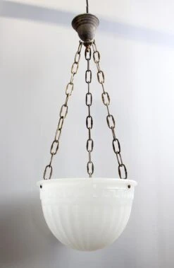Fluted 1920s Milk Glass Bowl Pendant Light With Greek Key Detail -OGT Sale Store down lights for sale p259592
