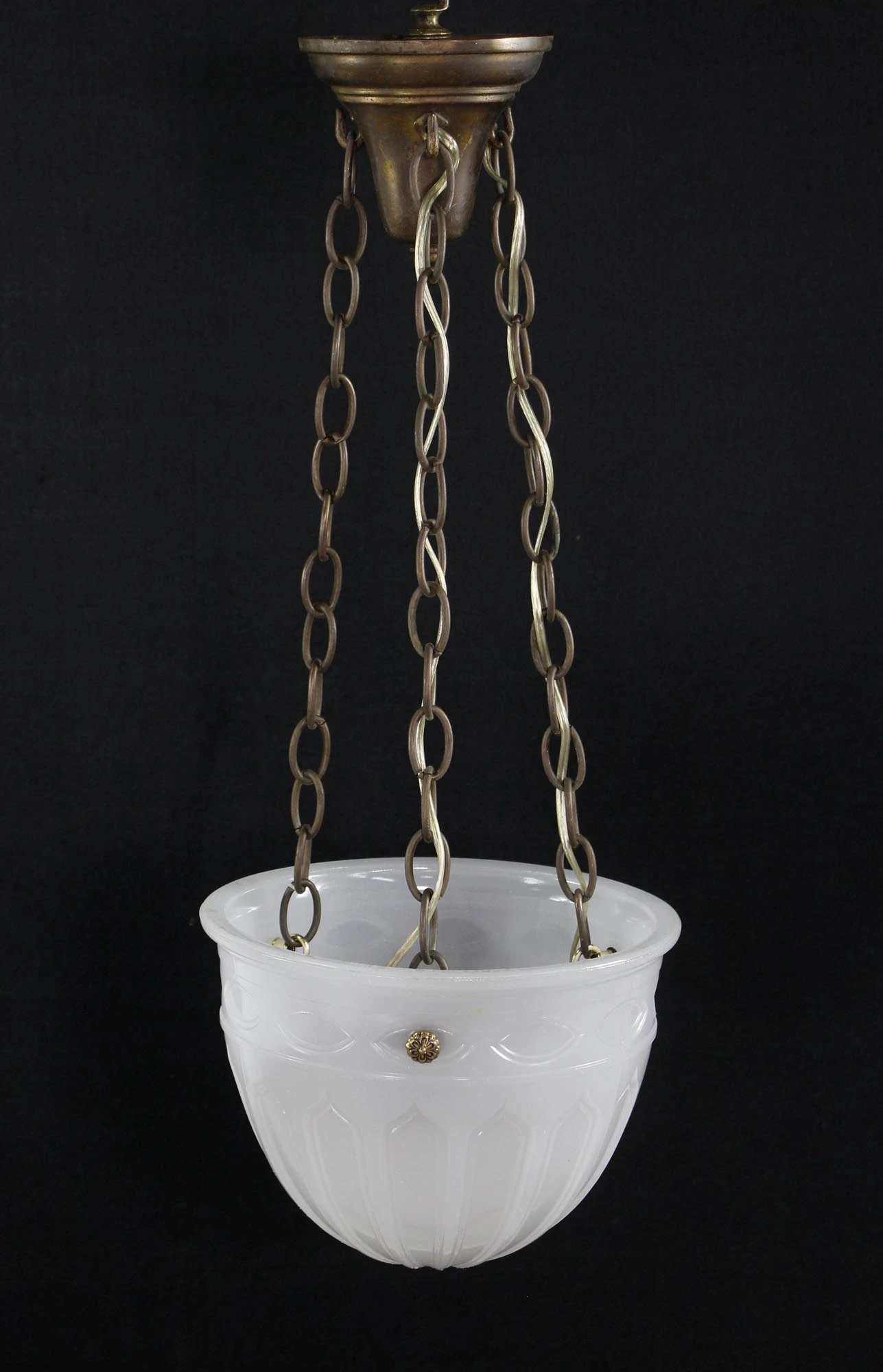 1910 Fluted Cast Milk Glass Gothic Dish Pendant Light 5 1910 Fluted Cast Milk Glass Gothic Dish Pendant Light - Image 3