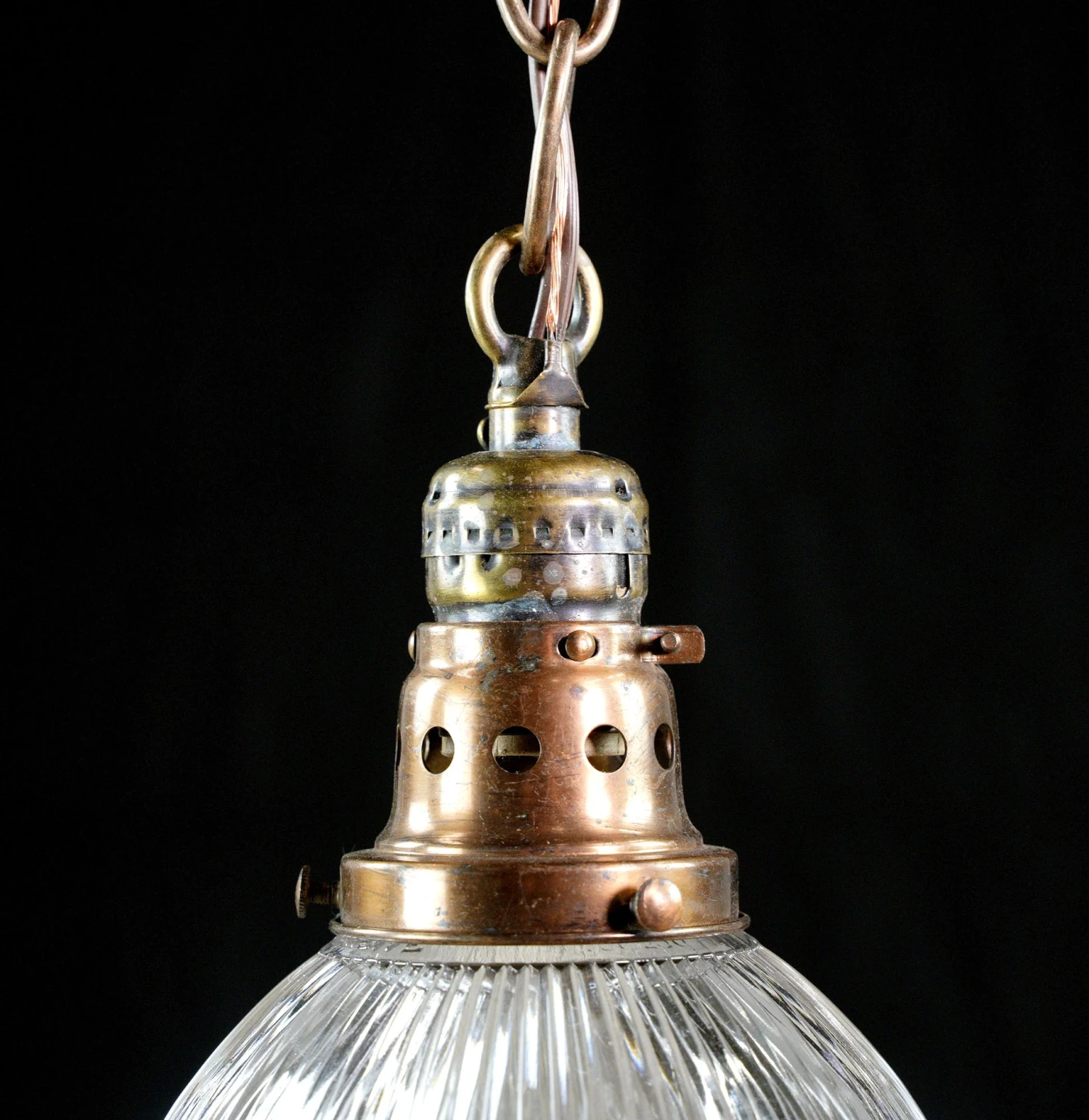 Antique 6.75 In. Ruffled Glass & Brass Chain Pendant Light 5 Antique 6.75 In. Ruffled Glass & Brass Chain Pendant Light - Image 3