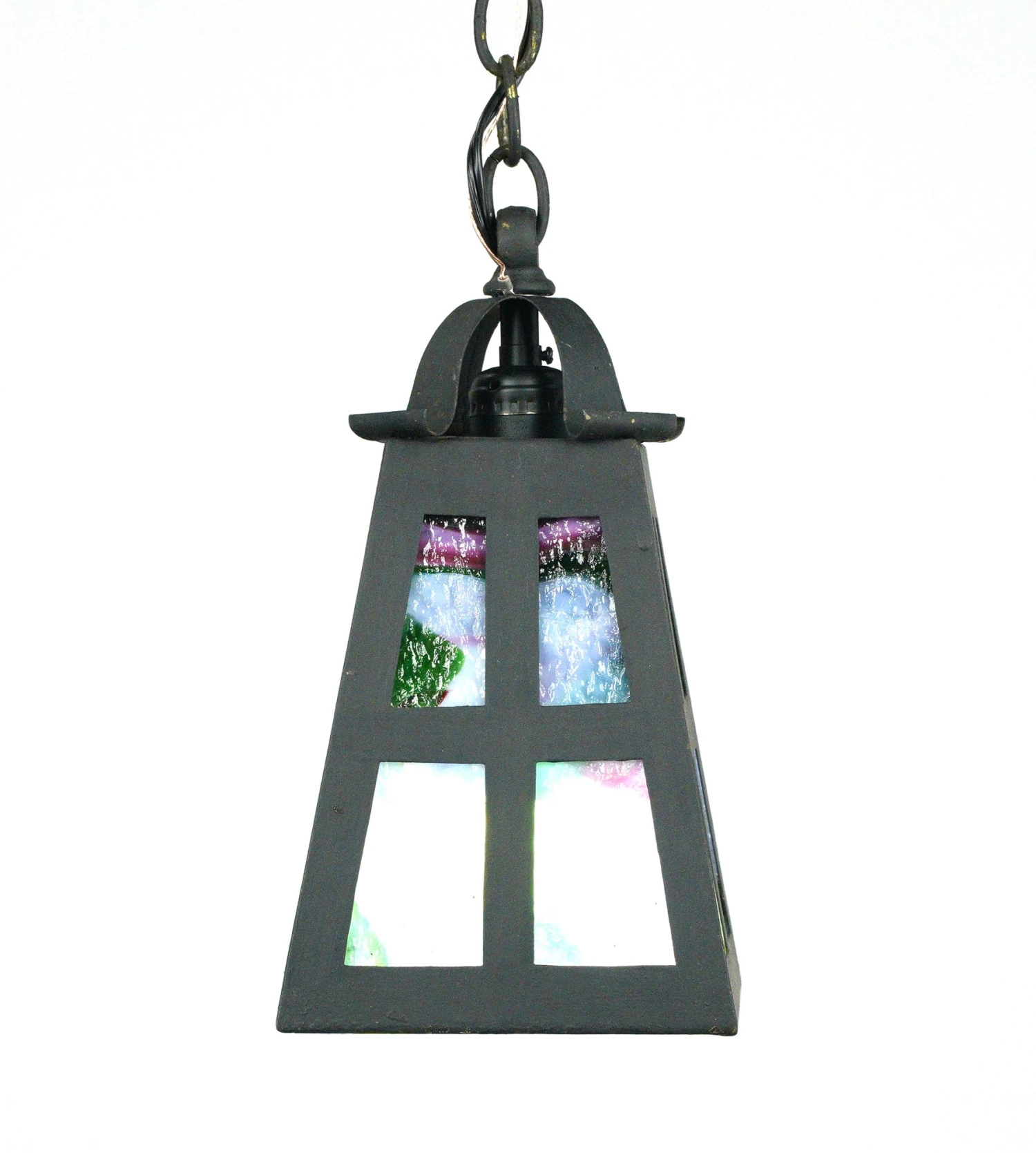 Restored Arts & Crafts 1920s Stained Glass Lantern Pendant Light 5 Restored Arts & Crafts 1920s Stained Glass Lantern Pendant Light - Image 3