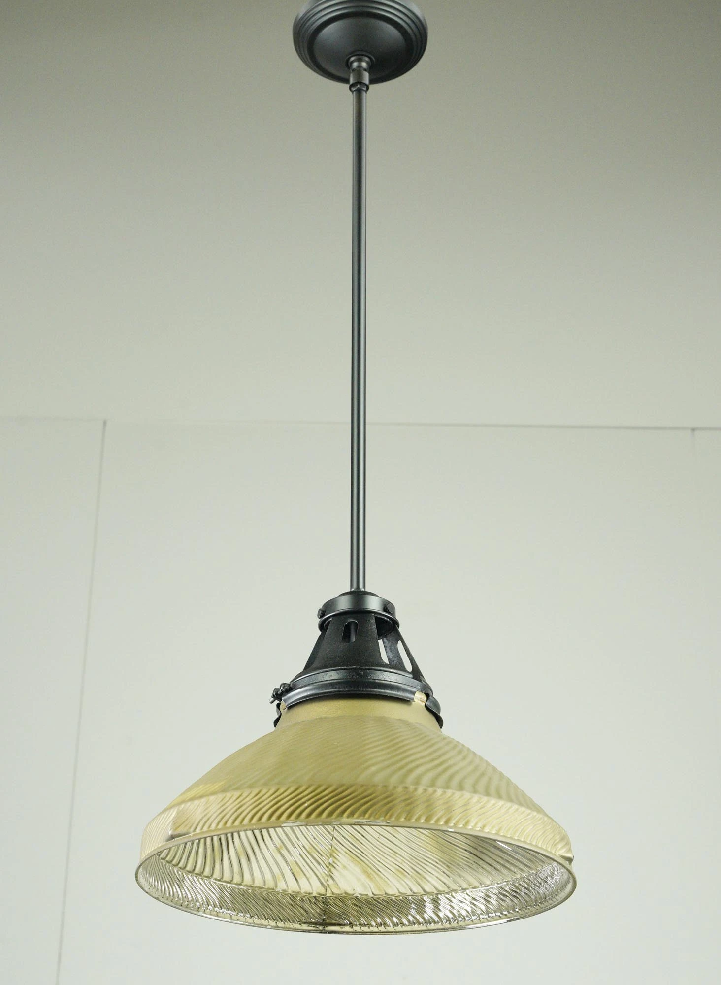 Vintage Ribbed Tan Mercury Glass Steel Pole Pendant Light 5 Vintage Ribbed Tan Mercury Glass Steel Pole Pendant Light - Image 3