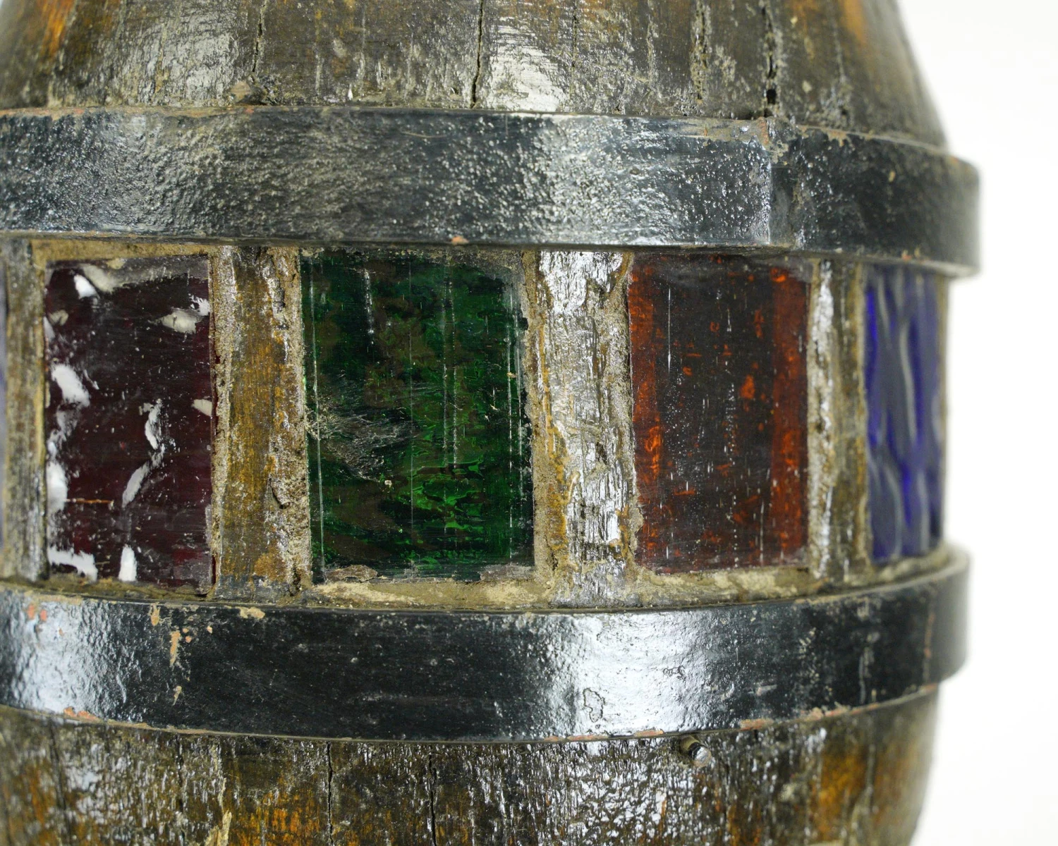 Reclaimed Dark Wood Barrel Colorful Glass Pendant Light 5 Reclaimed Dark Wood Barrel Colorful Glass Pendant Light - Image 3