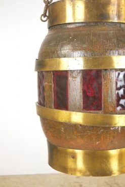 Reclaimed Wood Barrel Polished Brass Red Glass Pendant Light 15 Reclaimed Wood Barrel Polished Brass Red Glass Pendant Light -OGT Sale Store down lights for sale q287329