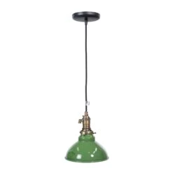 Industrial 7.5 In. Green Steel Shade Black Cord Pendant Light