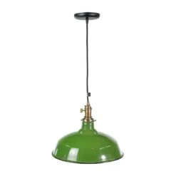 Industrial Green 14 In. Enameled Steel Shade Black Cord Pendant Light