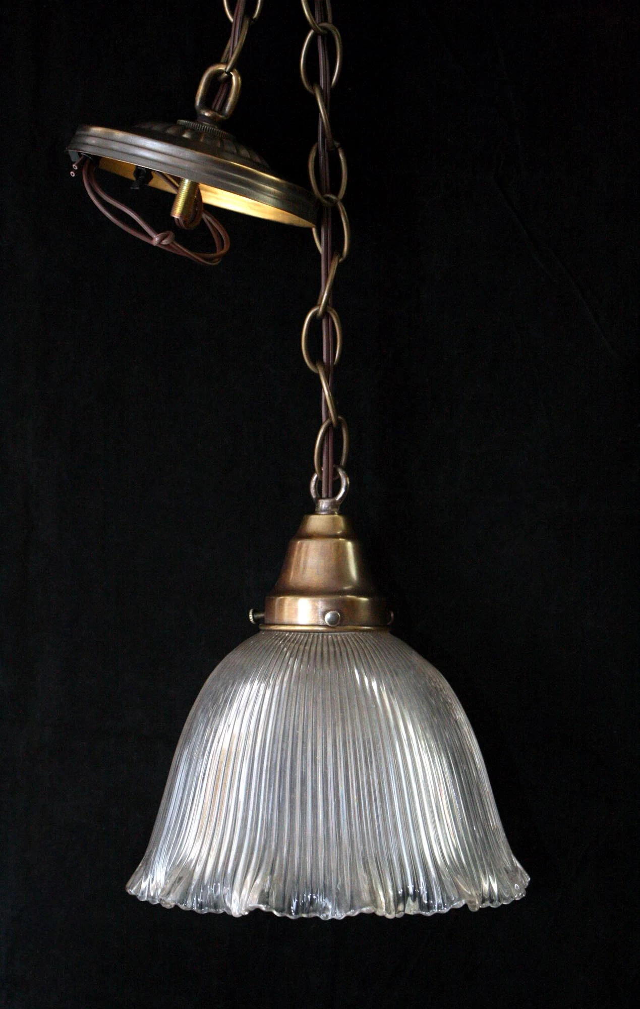 Custom 1920s Holophane 8 In. Clear Glass Kitchen Pendant Light 4 Custom 1920s Holophane 8 In. Clear Glass Kitchen Pendant Light - Image 2