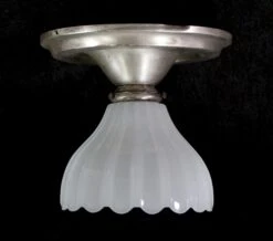 Milk Glass Flush Mount With Silvered Brass Frame