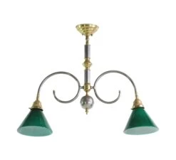 Modern Brass Double Green Shades Pendant Light