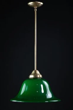 Modern Green Encased Glass Shaded Brass Pole Pendant Light