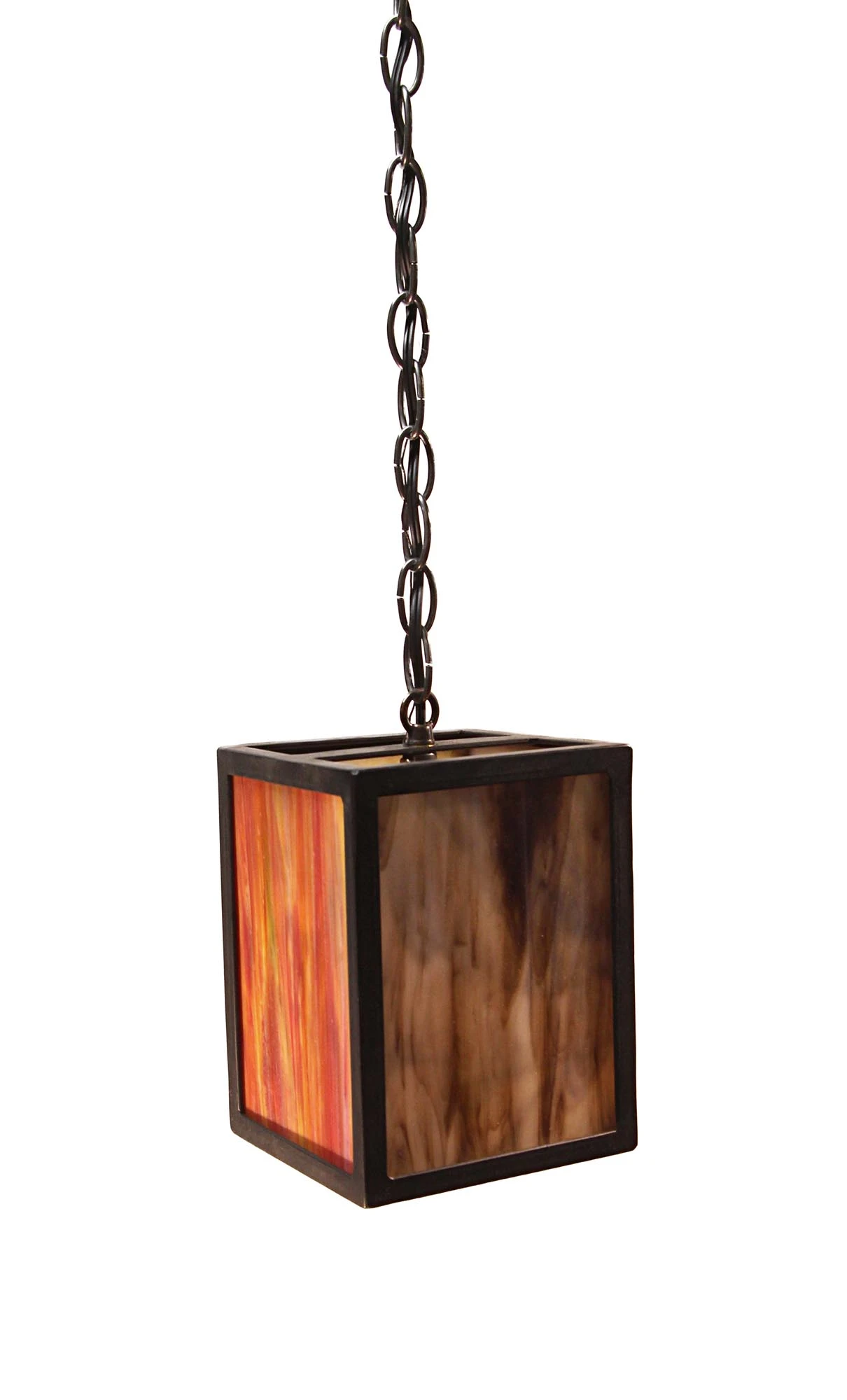 Modern Stained Glass Lantern With Black Iron Frame 3 Modern Stained Glass Lantern With Black Iron Frame
