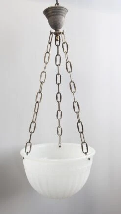 Fluted 1920s Milk Glass Bowl Pendant Light With Greek Key Detail -OGT Sale Store down lights p259592