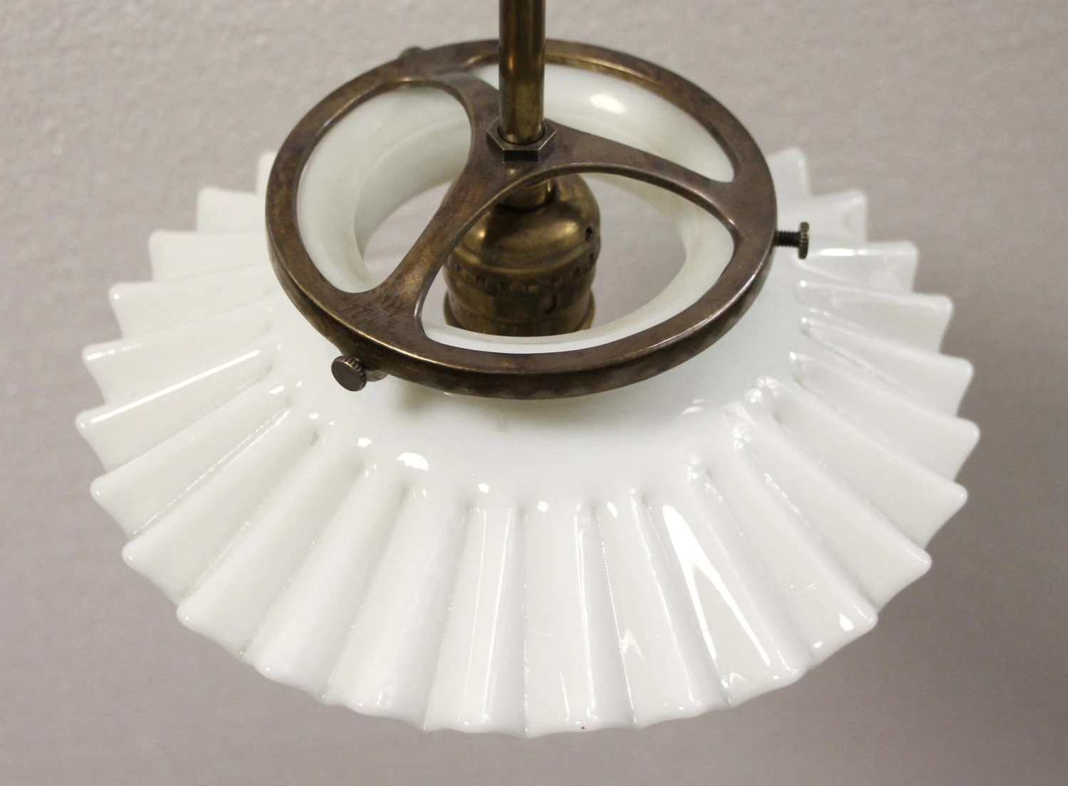 Restored 8 In. Milk Glass Ruffled Zipper Rim Pendant Light 4 Restored 8 In. Milk Glass Ruffled Zipper Rim Pendant Light - Image 2