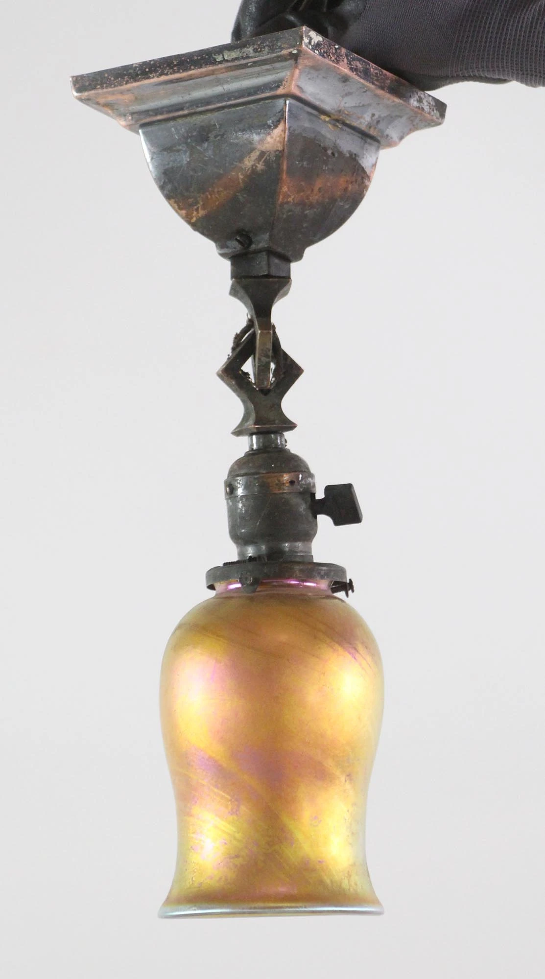 Antique Arts & Crafts Japanned Brass Petite Pendant Light 4 Antique Arts & Crafts Japanned Brass Petite Pendant Light - Image 2